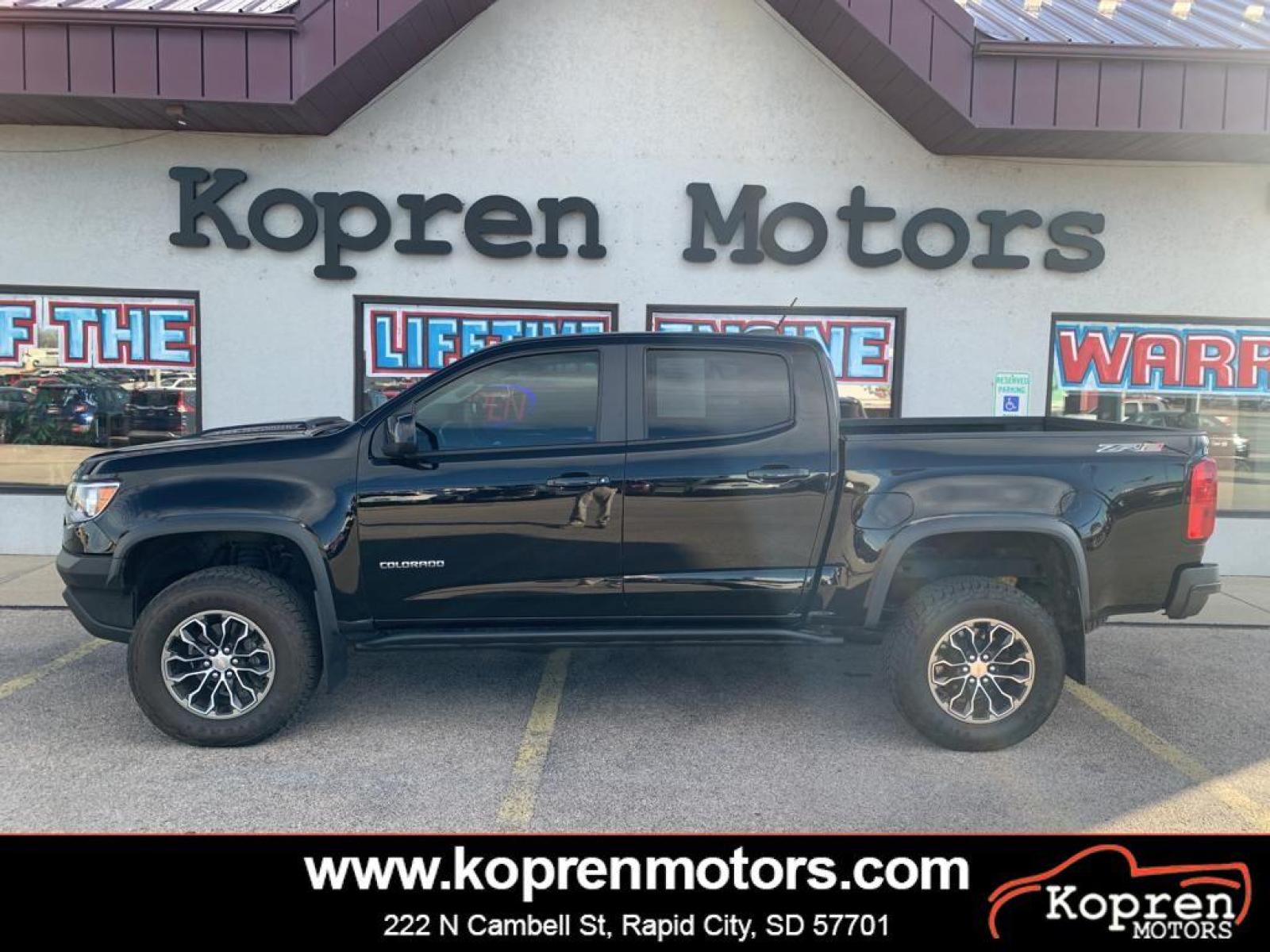 2019 BLACK /Jet Black Chevrolet Colorado 4WD ZR2 (1GCGTEEN8K1) with an V6, 3.6L engine, 8-speed automatic transmission, located at 222 N Cambell St., Rapid City, SD, 57701, (866) 420-2727, 44.081833, -103.191032 - <b>Equipment</b><br>This vehicle has a clean CARFAX vehicle history report. This Chevrolet Colorado features a high end BOSE stereo system. An off-road package is installed on this vehicle so you are ready for your four-wheeling best. This Chevrolet Colorado features a hands-free Bluetooth phone sys - Photo #0