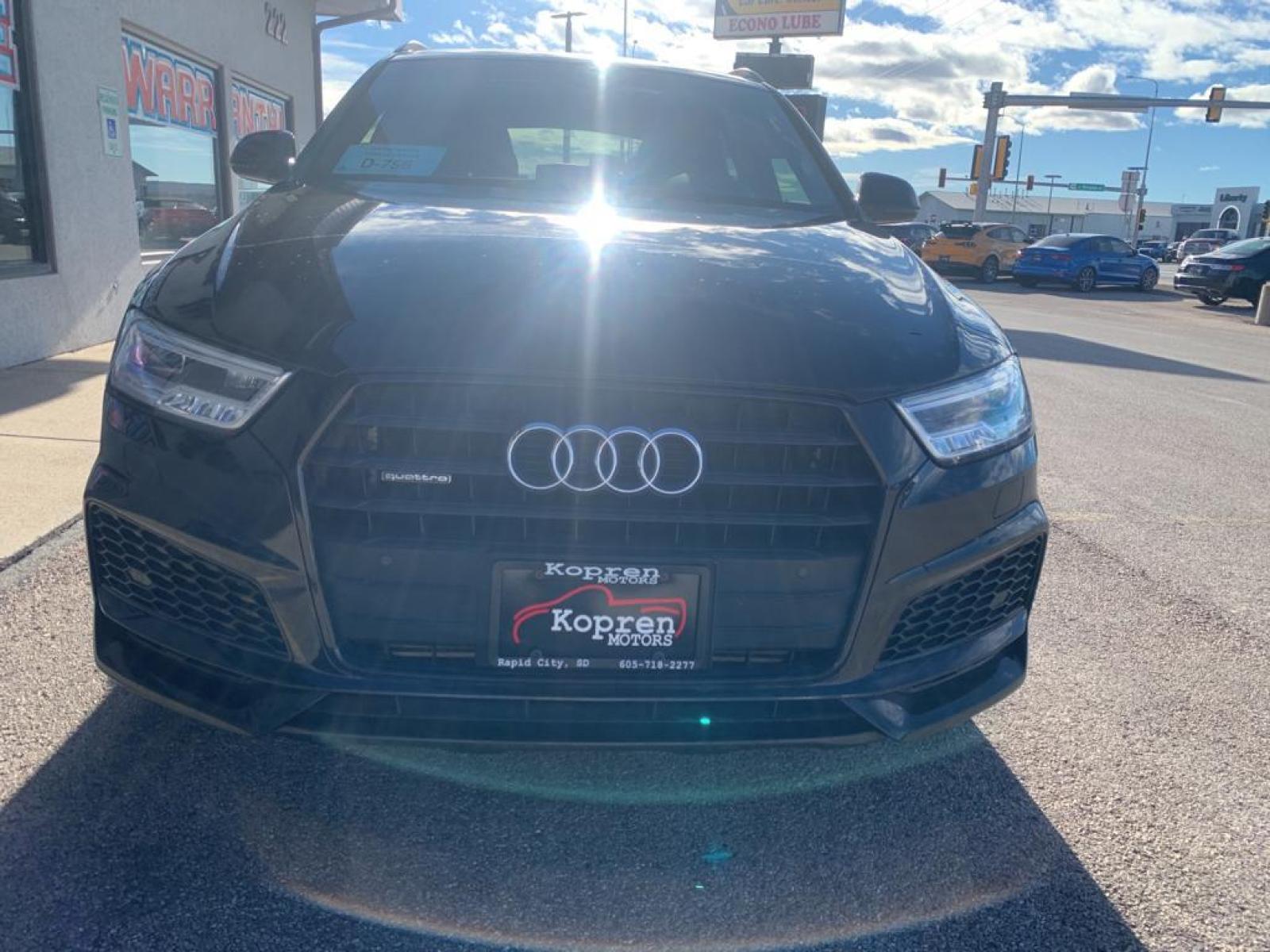 2018 Brilliant Black /Black Audi Q3 Premium Plus (WA1JCCFS1JR) with an L4, 2.0L engine, 6-speed automatic transmission, located at 222 N Cambell St., Rapid City, SD, 57701, (866) 420-2727, 44.081833, -103.191032 - <b>Equipment</b><br>Protect this model from unwanted accidents with a cutting edge backup camera system. The rear parking assist technology on this unit will put you at ease when reversing. The system alerts you as you get closer to an obstruction. This mid-size suv features a hands-free Bluetooth - Photo #2