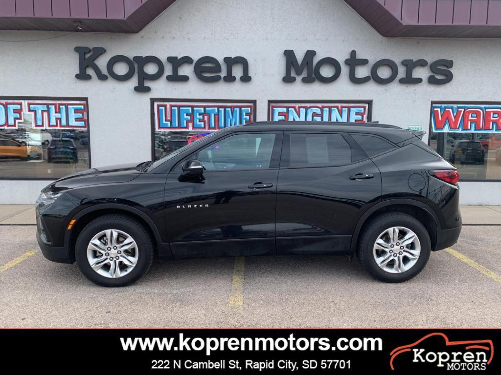 2021 BLACK /Jet Black Chevrolet Blazer LT (3GNKBHRS6MS) with an V6, 3.6L engine, 9-speed automatic transmission, located at 222 N Cambell St., Rapid City, SD, 57701, (866) 420-2727, 44.081833, -103.191032 - <b>Equipment</b><br>See what's behind you with the back up camera on the Chevrolet Blazer. This mid-size suv comes equipped with Android Auto for seamless smartphone integration on the road. This vehicle is a certified CARFAX 1-owner. The rear parking assist technology on the Chevrolet Blazer will p - Photo #0