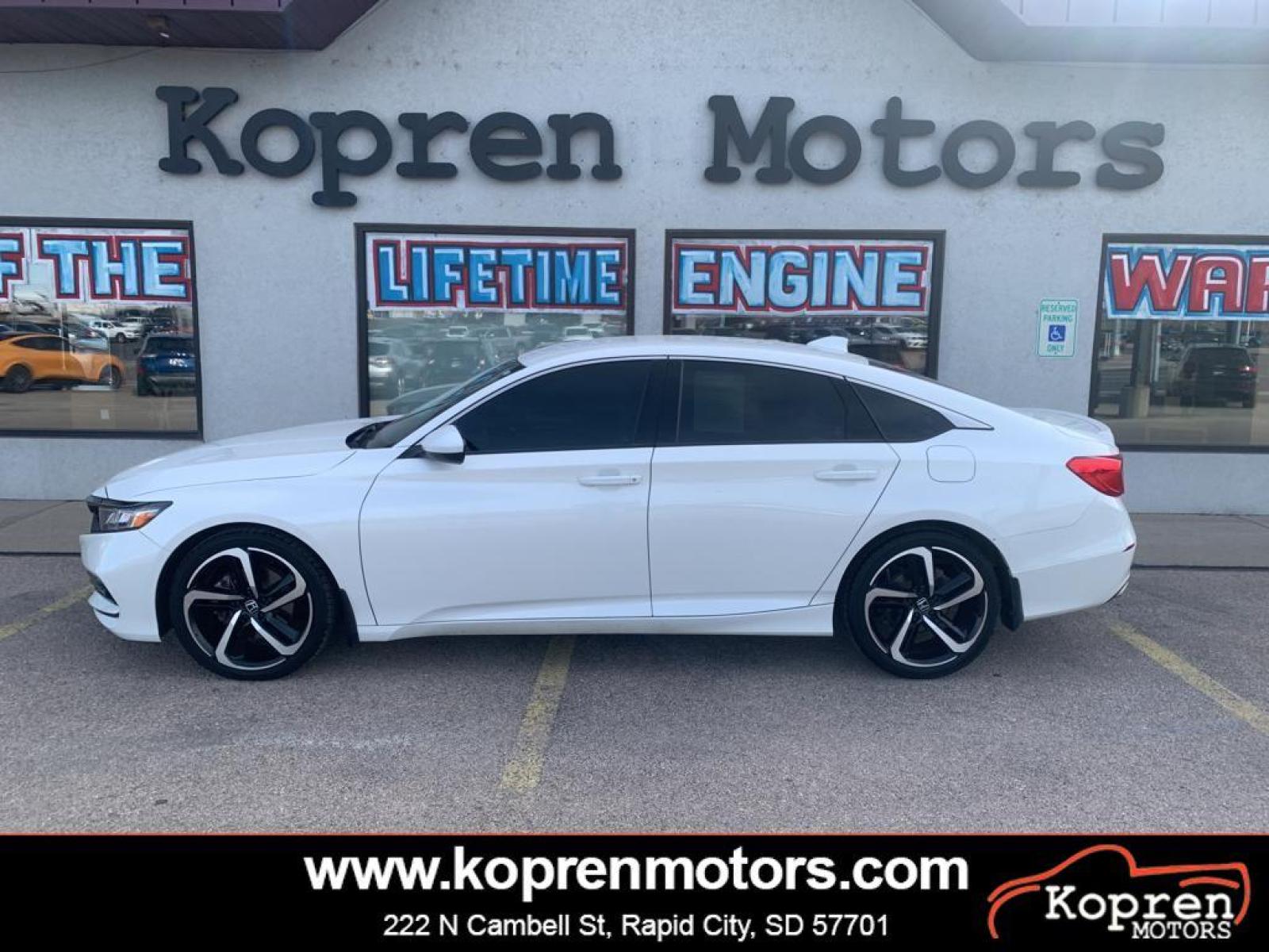2018 Platinum White Pearl /Black Honda Accord Sport 1.5T (1HGCV1F34JA) with an L4, 1.5L engine, CVT transmission, located at 222 N Cambell St., Rapid City, SD, 57701, (866) 420-2727, 44.081833, -103.191032 - Photo #0